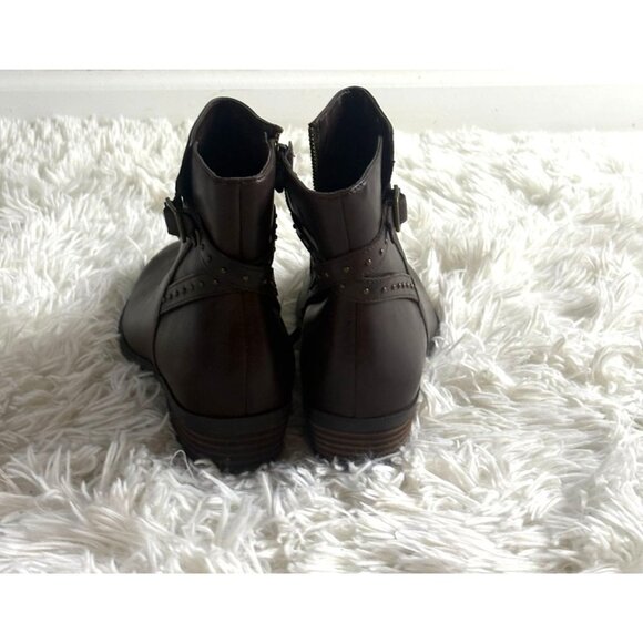 Ralph Lauren Womens Shaw Brown Leather Ankle Boots With Studded Strap & Side Zip - Picture 2 of 5